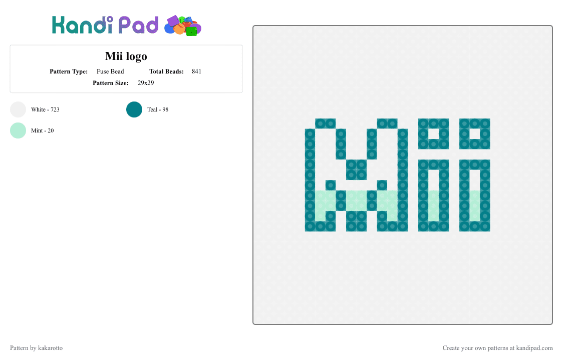 Mii logo - Fuse Bead Pattern by kakarotto on Kandi Pad - white,teal