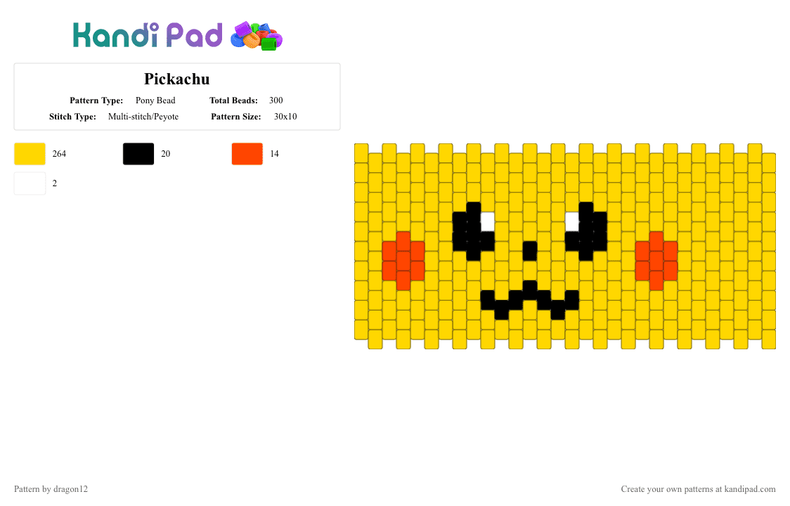 Pickachu - Pony Bead Pattern by panzer_pawz on Kandi Pad - yellow