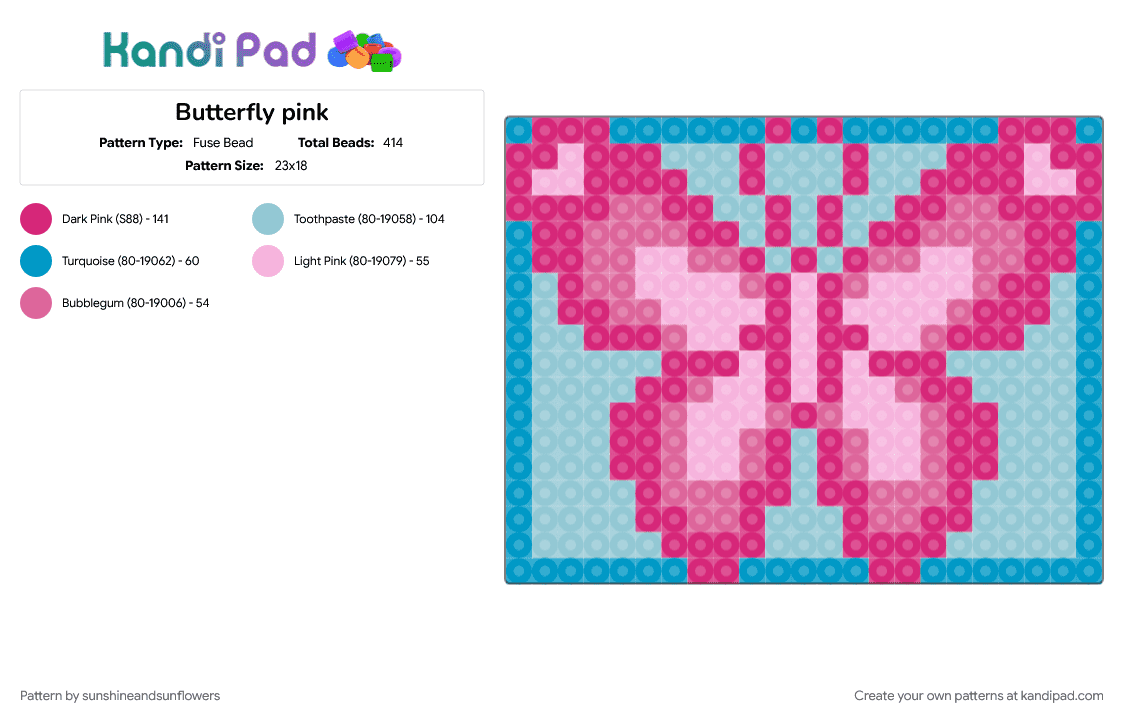 Butterfly pink - Fuse Bead Pattern by sunshineandsunflowers on Kandi Pad - light blue, pink