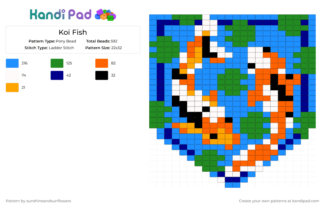 Koi Fish - Pony Bead Pattern by sunshineandsunflowers on Kandi Pad - green,light blue