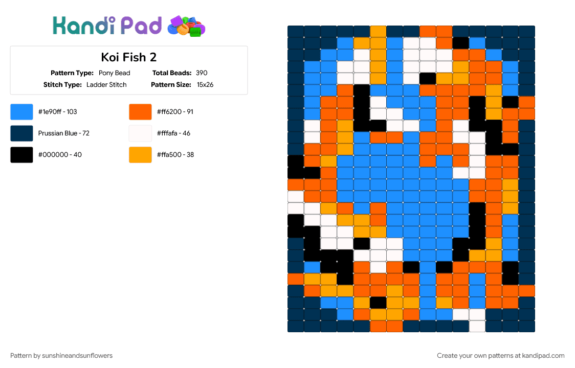 Koi Fish 2 - Pony Bead Pattern by sunshineandsunflowers on Kandi Pad - light blue, orange