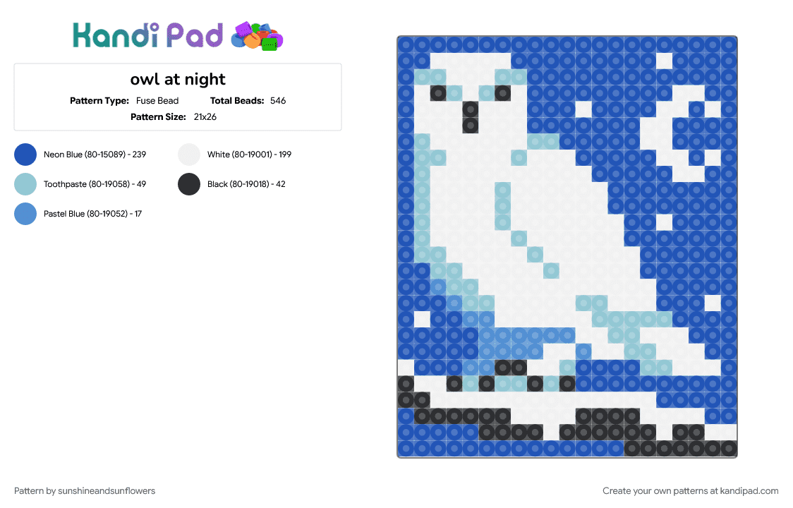 owl at night - Fuse Bead Pattern by sunshineandsunflowers on Kandi Pad - blue
