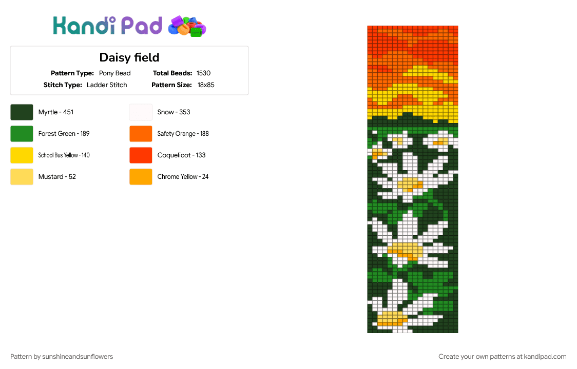 Daisy field - Pony Bead Pattern by sunshineandsunflowers on Kandi Pad - cotdforests, green, orange, yellow