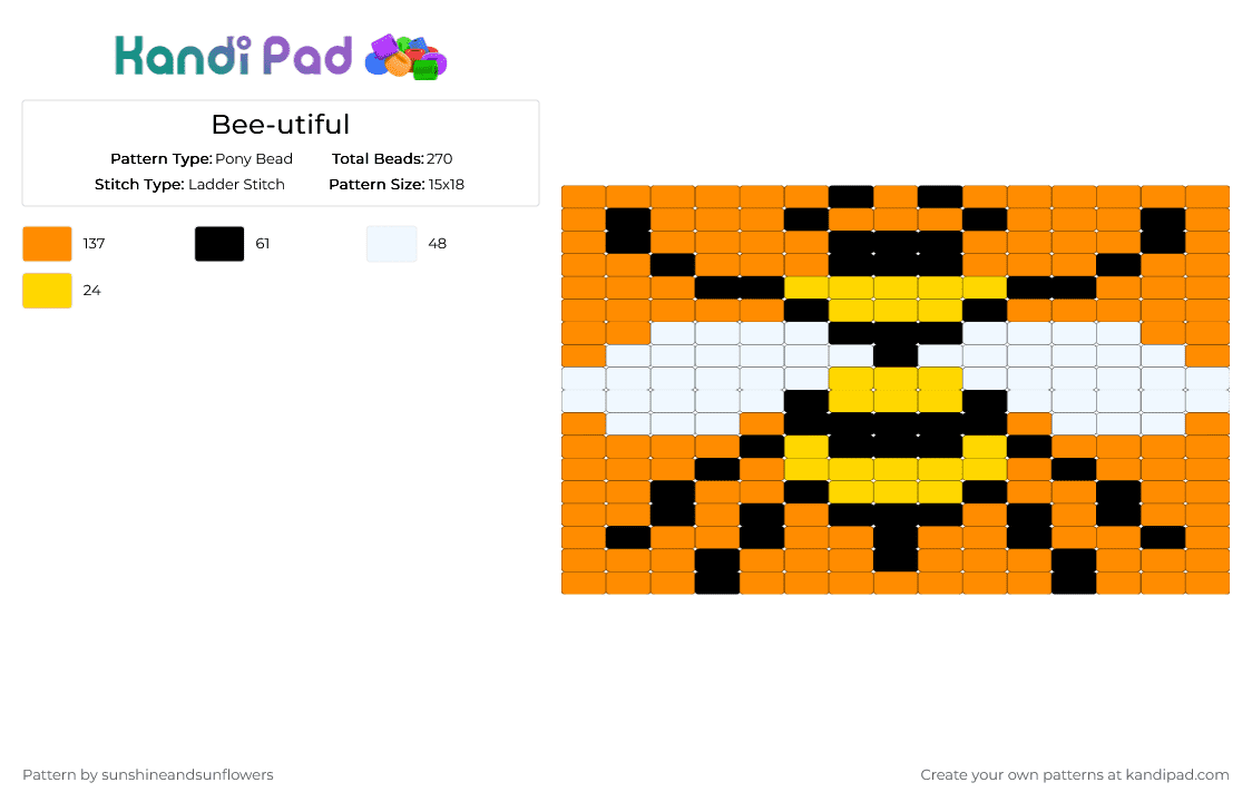 Bee-utiful - Pony Bead Pattern by sunshineandsunflowers on Kandi Pad - orange