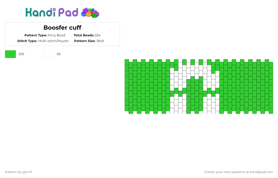 Boosfer cuff - Pony Bead Pattern by grrrrrl on Kandi Pad - green,boosfer,unstable universe,smp,ragebait