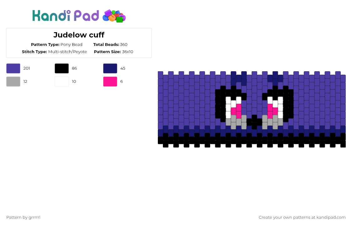 Judelow cuff - Pony Bead Pattern by grrrrrl on Kandi Pad - purple,judelow,strength smp,smp