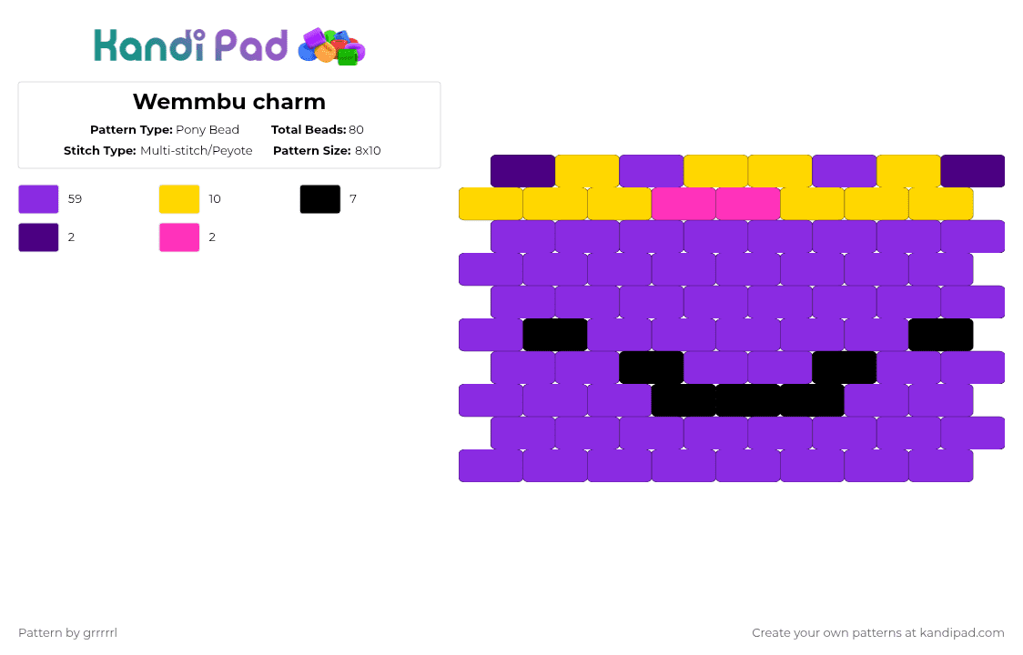 Wemmbu charm - Pony Bead Pattern by grrrrrl on Kandi Pad - purple,wemmbu,charm,peyote,unstable universe,smp,lifesteal