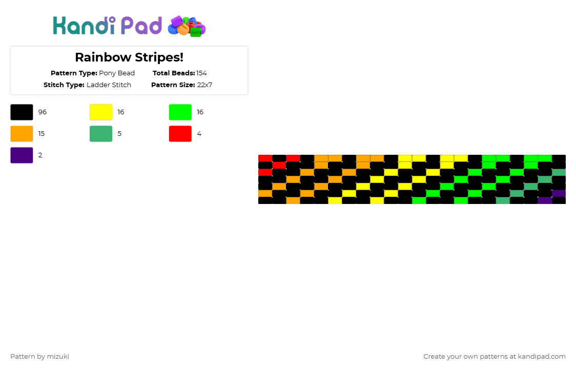 Rainbow Stripes! - Pony Bead Pattern by mizuki on Kandi Pad - black,orange,yellow,green