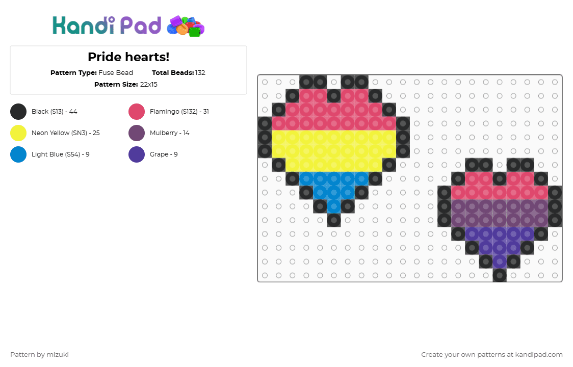 Pride hearts! - Fuse Bead Pattern by mizuki on Kandi Pad - red,yellow