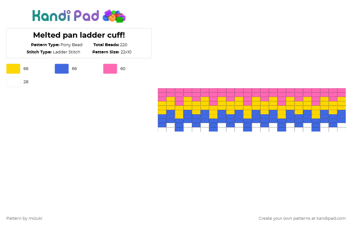 Melted pan ladder cuff! - Pony Bead Pattern by mizuki on Kandi Pad - yellow,blue,pride,pan