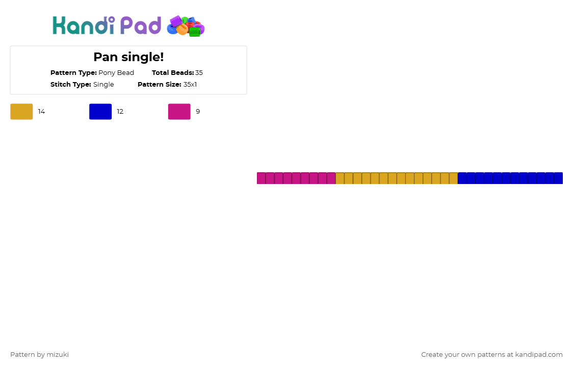 Pan single! - Pony Bead Pattern by mizuki on Kandi Pad - orange,purple