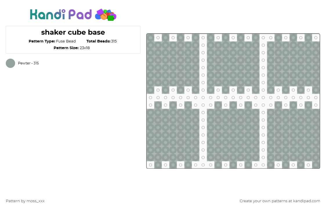 shaker cube base - Fuse Bead Pattern by t3nna_h45_74k3n_0v3r-myl1f3 on Kandi Pad - gray