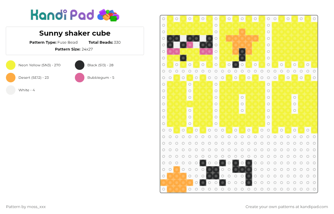 Sunny shaker cube - Fuse Bead Pattern by t3nna_h45_74k3n_0v3r-myl1f3 on Kandi Pad - yellow