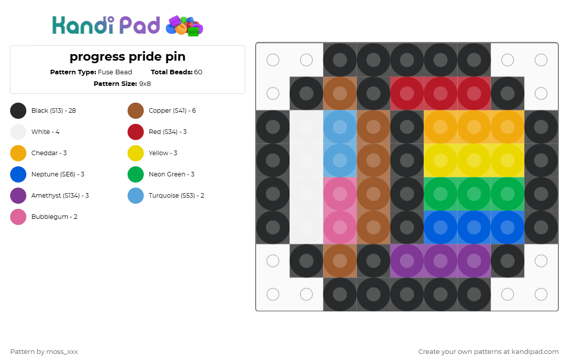 progress pride pin - Fuse Bead Pattern by t3nna_h45_74k3n_0v3r-myl1f3 on Kandi Pad - black,tan,pink
