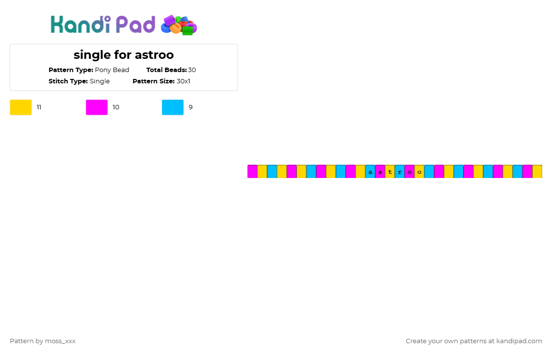 single for astroo - Pony Bead Pattern by moss_xxx on Kandi Pad - pink,yellow