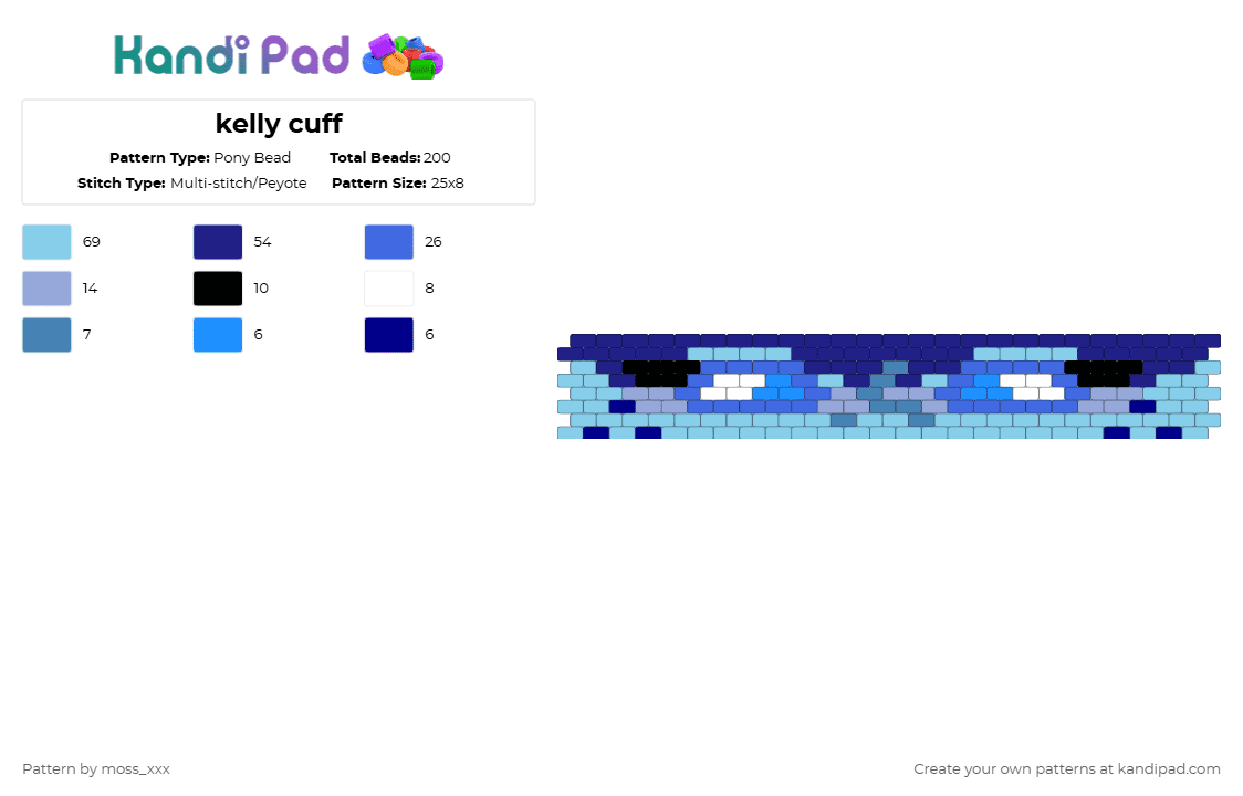 kelly cuff - Pony Bead Pattern by moss_xxx on Kandi Pad - light blue,purple
