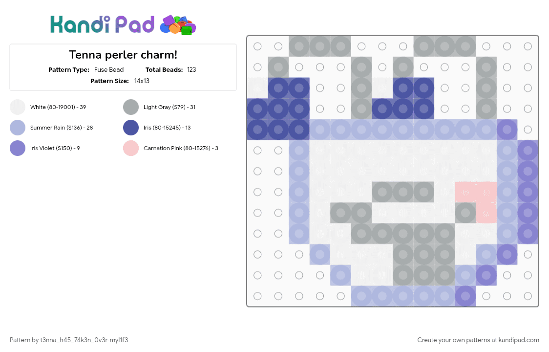 Tenna perler charm! - Fuse Bead Pattern by t3nna_h45_74k3n_0v3r-myl1f3 on Kandi Pad - gray, pink