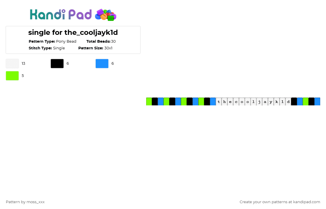 single for the_cooljayk1d - Pony Bead Pattern by moss_xxx on Kandi Pad - green,light blue