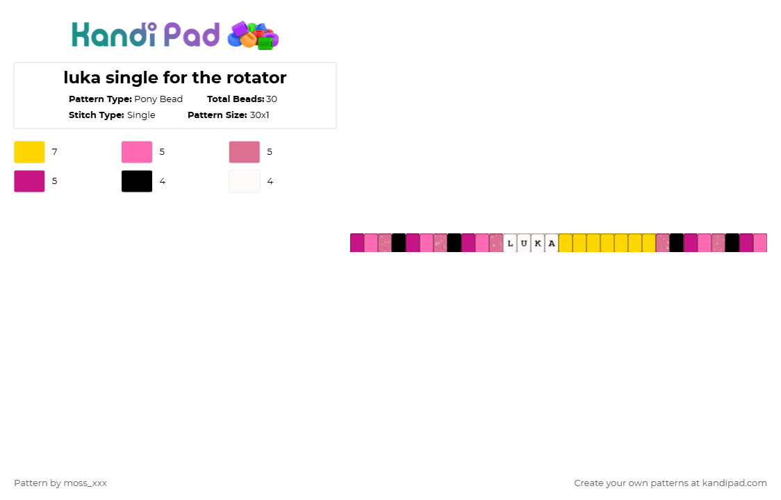 luka single for the rotator - Pony Bead Pattern by t3nna_h45_74k3n_0v3r-myl1f3 on Kandi Pad - pink,yellow