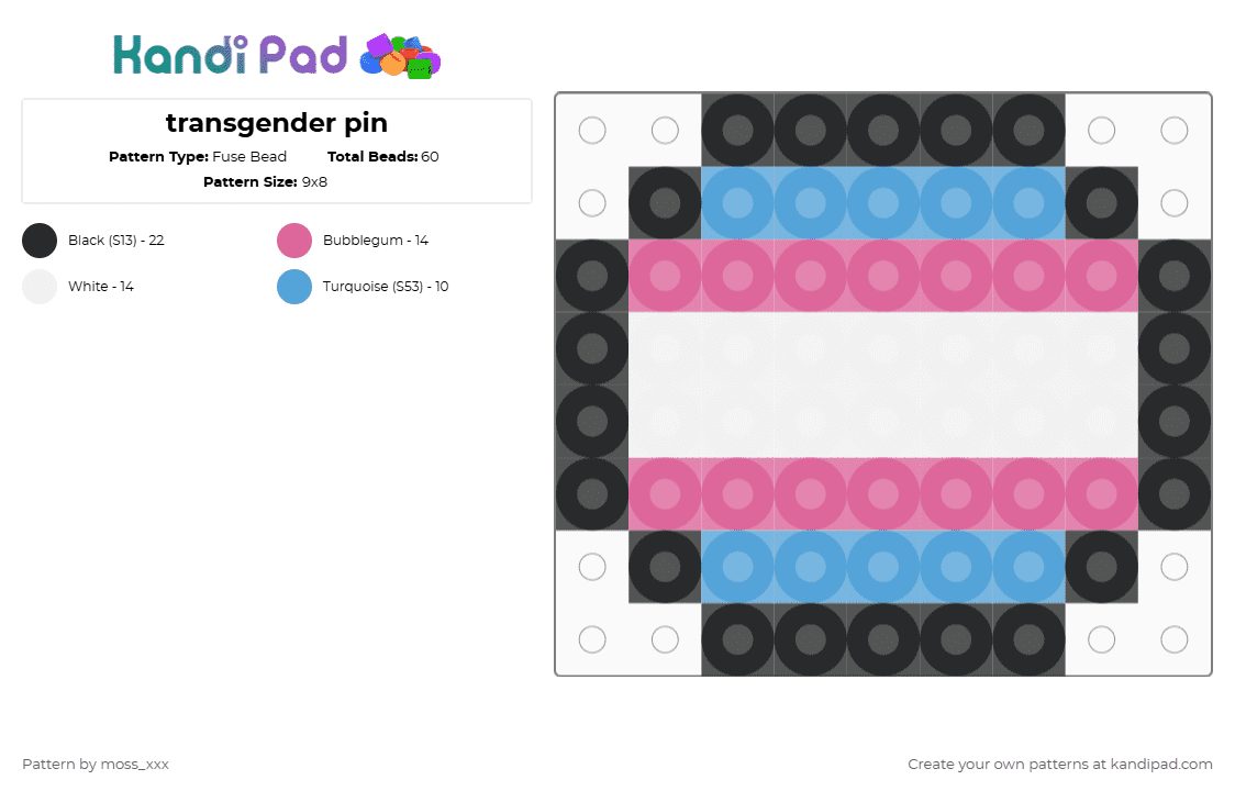 transgender pin - Fuse Bead Pattern by t3nna_h45_74k3n_0v3r-myl1f3 on Kandi Pad - light blue,pink