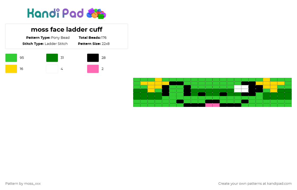 moss face ladder cuff - Pony Bead Pattern by t3nna_h45_74k3n_0v3r-myl1f3 on Kandi Pad - green