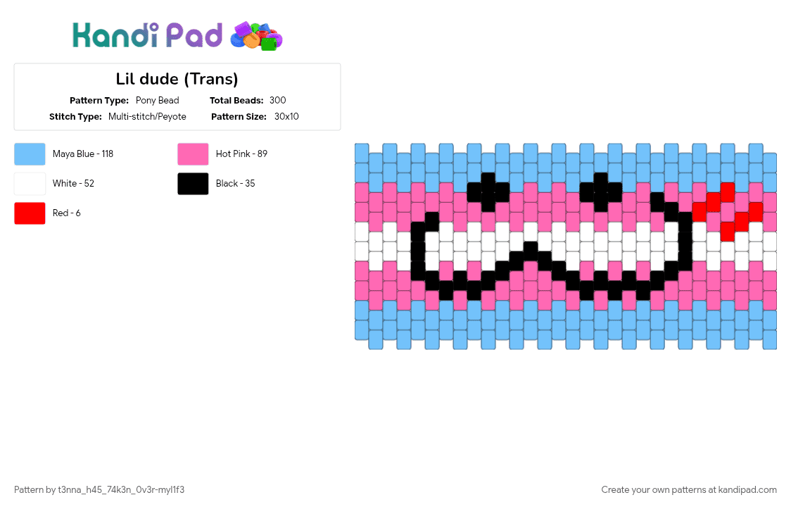 Lil dude (Trans) - Pony Bead Pattern by t3nna_h45_74k3n_0v3r-myl1f3 on Kandi Pad - light blue, pink