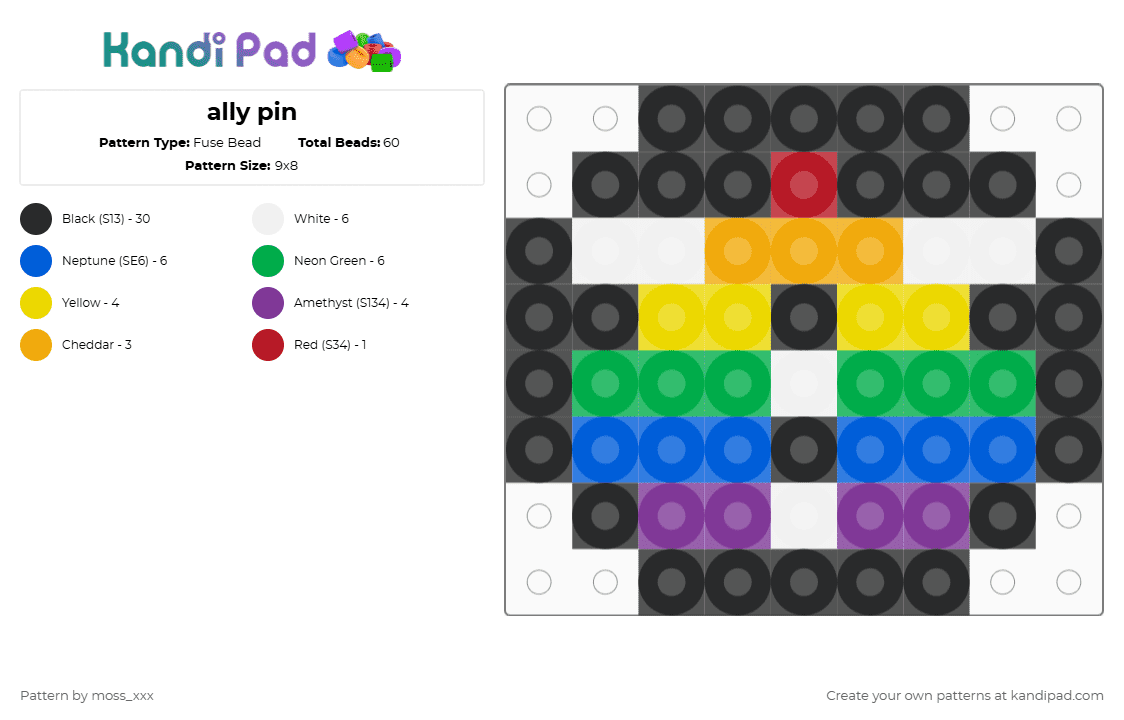 ally pin - Fuse Bead Pattern by t3nna_h45_74k3n_0v3r-myl1f3 on Kandi Pad - black,blue,green,pink,colorful