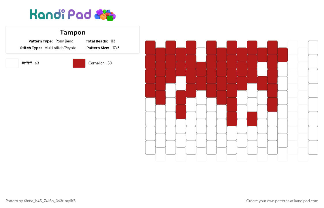 Tampon - Pony Bead Pattern by t3nn4zz_puppyb0y on Kandi Pad - red, white