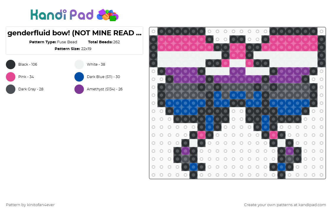 genderfluid bow! (NOT MINE READ DESC!) - Fuse Bead Pattern by t3nna_h45_74k3n_0v3r-myl1f3 on Kandi Pad - pink