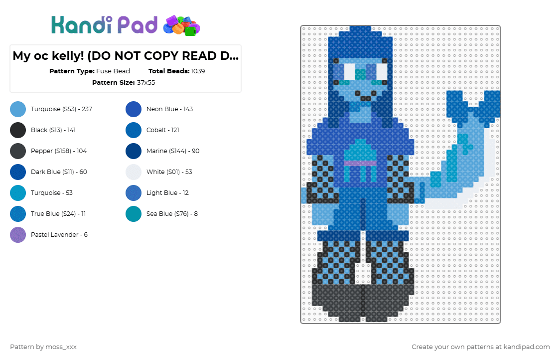 My oc kelly! (DO NOT COPY READ DESC!) - Fuse Bead Pattern by moss_xxx on Kandi Pad - 