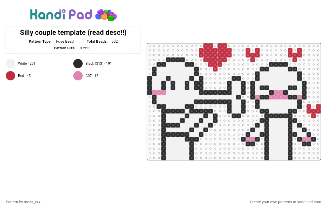 Silly couple template (read desc!!) - Fuse Bead Pattern by t3nna_h45_74k3n_0v3r-myl1f3 on Kandi Pad - white,red
