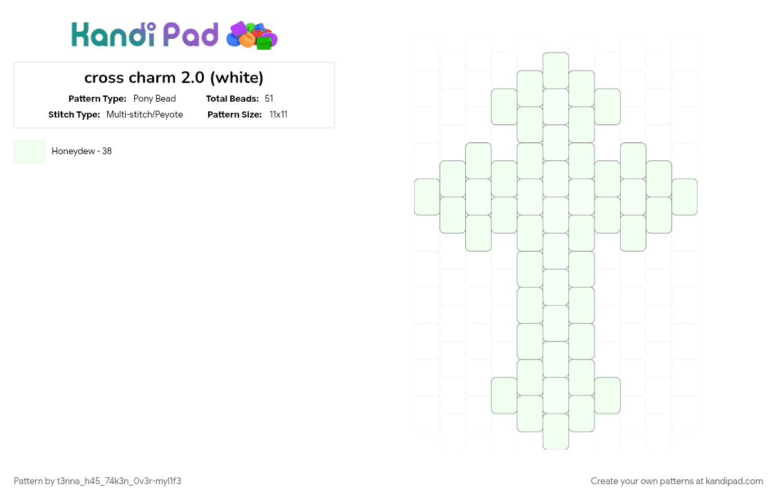 cross charm 2.0 (white) - Pony Bead Pattern by t3nn4zz_puppyb0y on Kandi Pad - white
