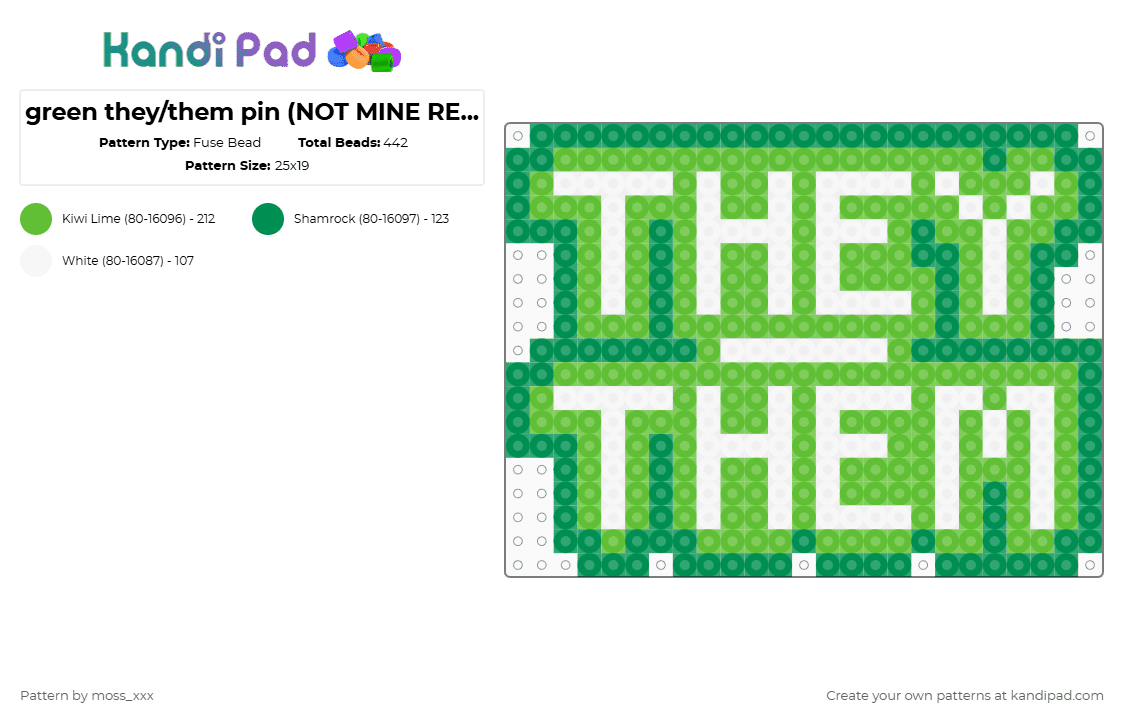 green they/them pin (NOT MINE READ DESC!) - Fuse Bead Pattern by t3nna_h45_74k3n_0v3r-myl1f3 on Kandi Pad - green