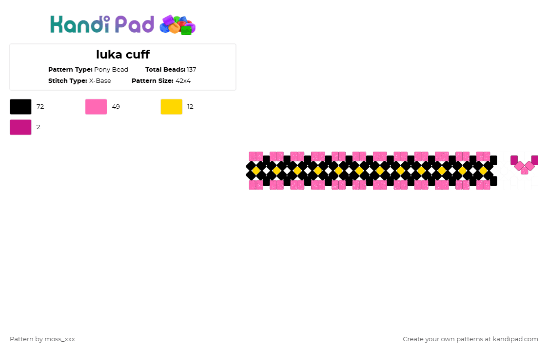 luka cuff - Pony Bead Pattern by t3nna_h45_74k3n_0v3r-myl1f3 on Kandi Pad - pink