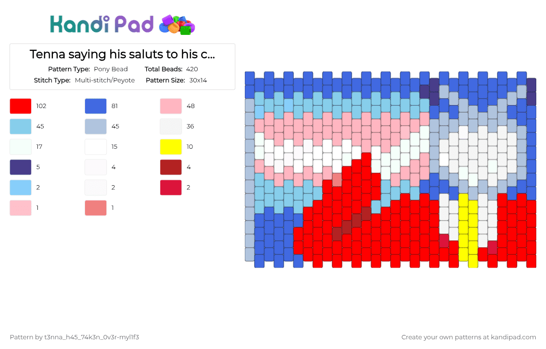 Tenna saluting his country - Pony Bead Pattern by t3nna_h45_74k3n_0v3r-myl1f3 on Kandi Pad - blue, light blue, red