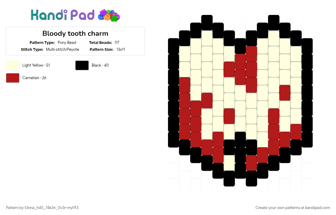 Bloody tooth charm - Pony Bead Pattern by t3nna_h45_74k3n_0v3r-myl1f3 on Kandi Pad - red, white
