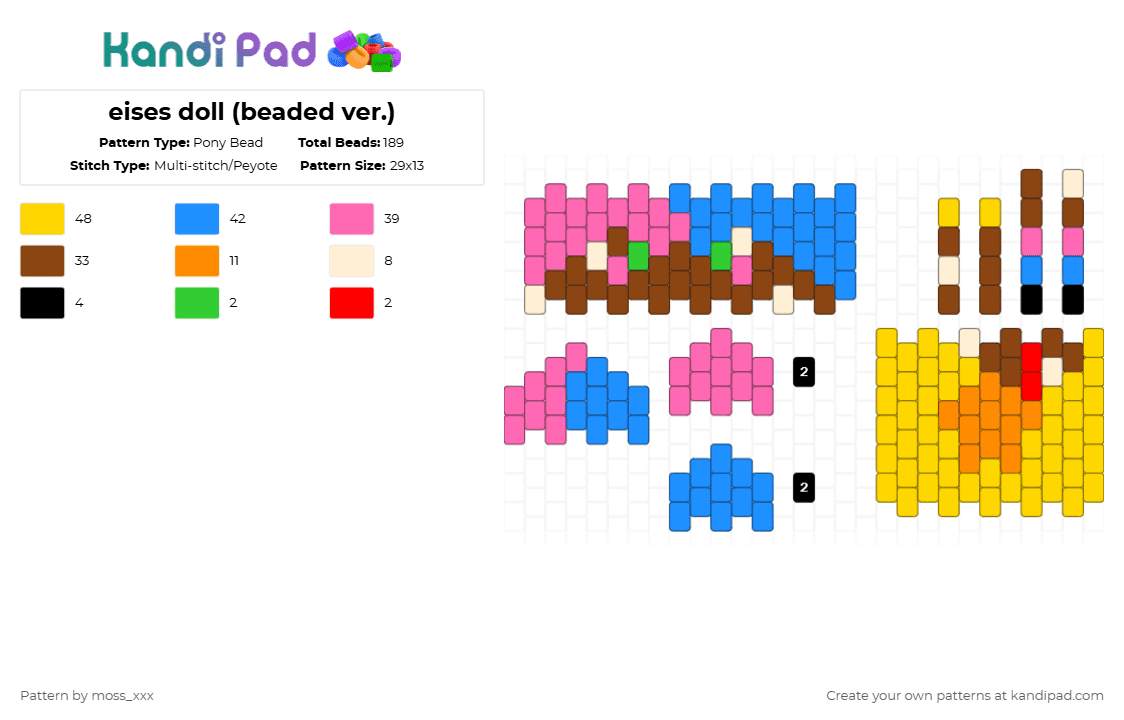 eises doll (LIO) - Pony Bead Pattern by t3nna_h45_74k3n_0v3r-myl1f3 on Kandi Pad - pink,light blue,red,yellow