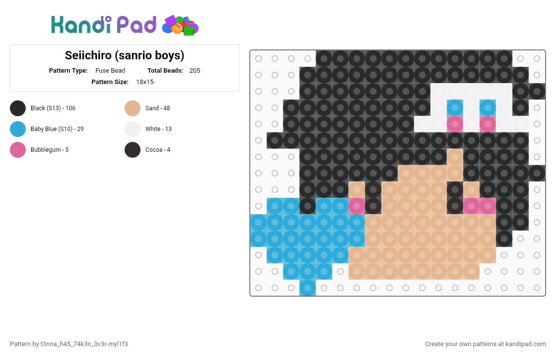 Seiichiro (sanrio boys) - Fuse Bead Pattern by t3nna_h45_74k3n_0v3r-myl1f3 on Kandi Pad - black,light blue,beige