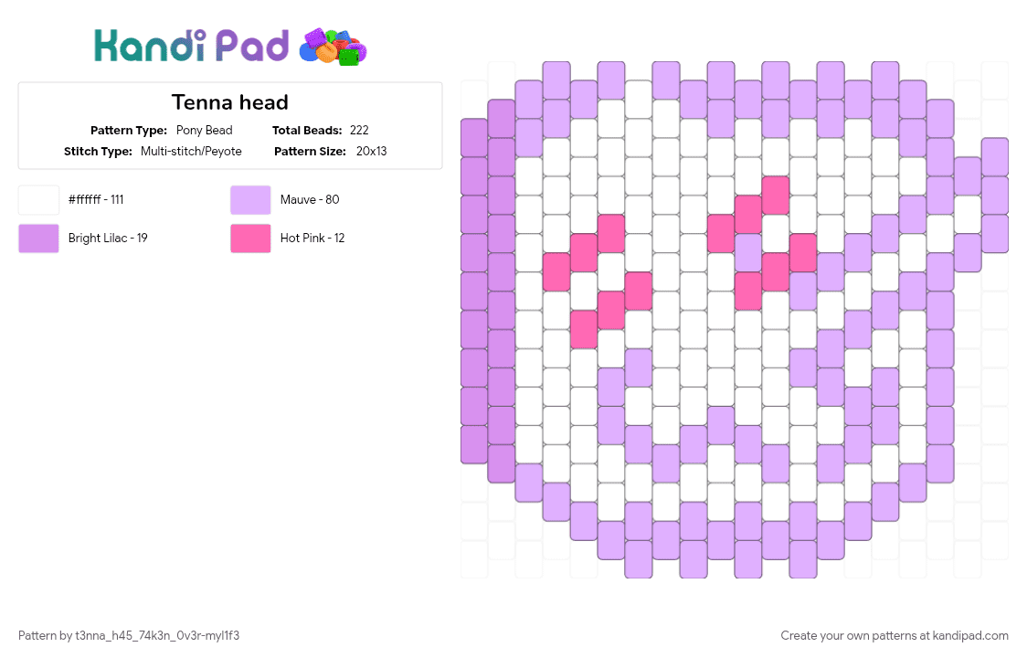 Tenna head - Pony Bead Pattern by t3nna_h45_74k3n_0v3r-myl1f3 on Kandi Pad - pink, white
