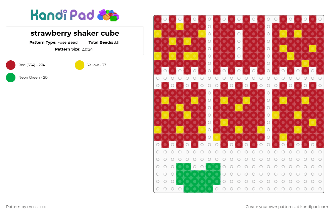 strawberry shaker cube - Fuse Bead Pattern by moss_xxx on Kandi Pad - red