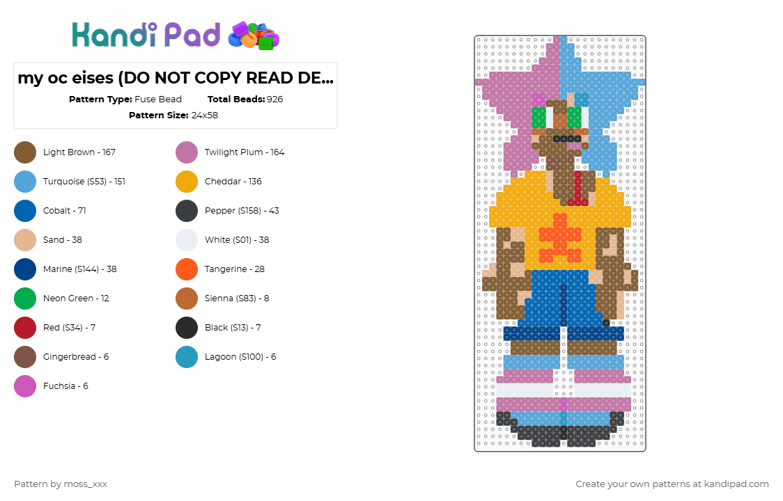 my oc eises (DO NOT COPY READ DESC!) - Fuse Bead Pattern by moss_xxx on Kandi Pad - tan,light blue,pink,orange,colorful