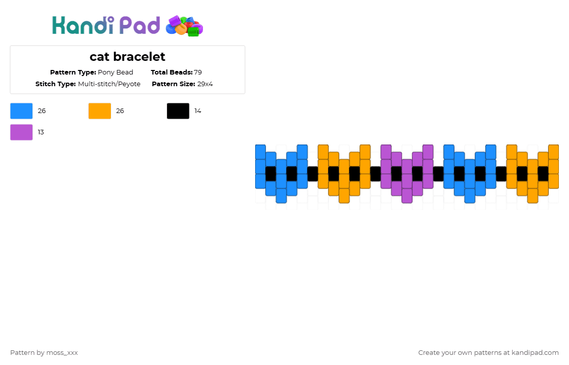 cat bracelet - Pony Bead Pattern by t3nna_h45_74k3n_0v3r-myl1f3 on Kandi Pad - light blue,orange