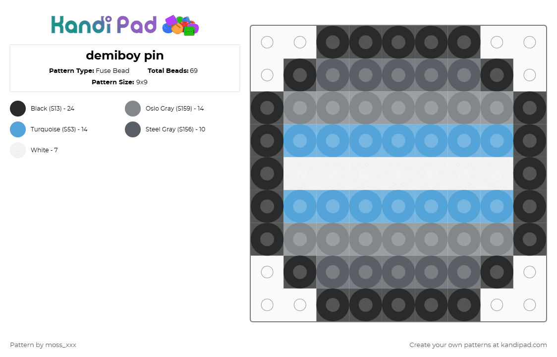 demiboy pin - Fuse Bead Pattern by t3nna_h45_74k3n_0v3r-myl1f3 on Kandi Pad - gray,light blue