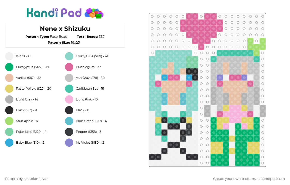 Nene x Shizuku - Fuse Bead Pattern by moss_xxx on Kandi Pad - light blue,pink,beige,green