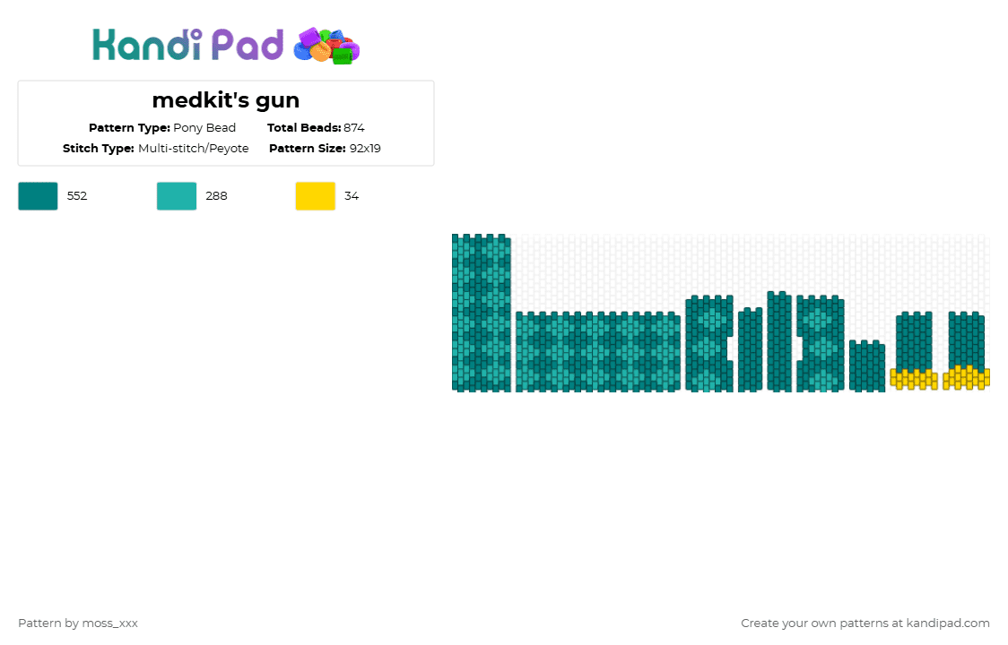 medkit\'s gun - Pony Bead Pattern by t3nna_h45_74k3n_0v3r-myl1f3 on Kandi Pad - teal