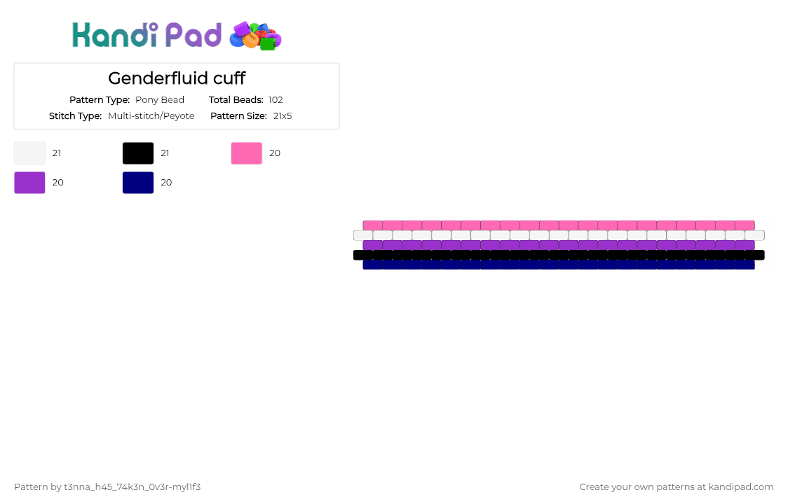 Genderfluid cuff - Pony Bead Pattern by t3nna_h45_74k3n_0v3r-myl1f3 on Kandi Pad - pink, purple