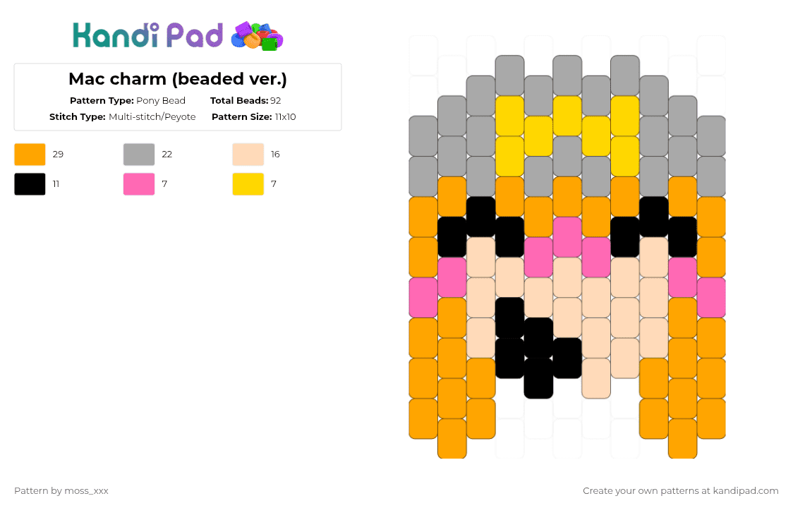 Mac charm (beaded ver.) - Pony Bead Pattern by moss_xxx on Kandi Pad - orange,beige