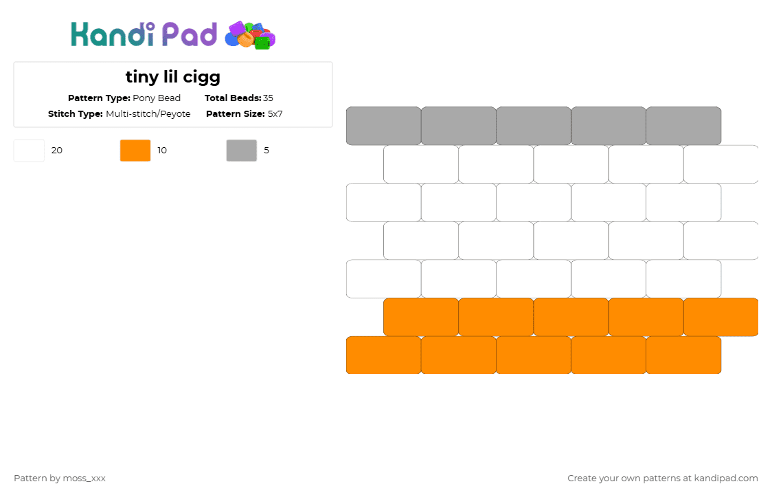 tiny lil cigg - Pony Bead Pattern by t3nna_h45_74k3n_0v3r-myl1f3 on Kandi Pad - orange,beige