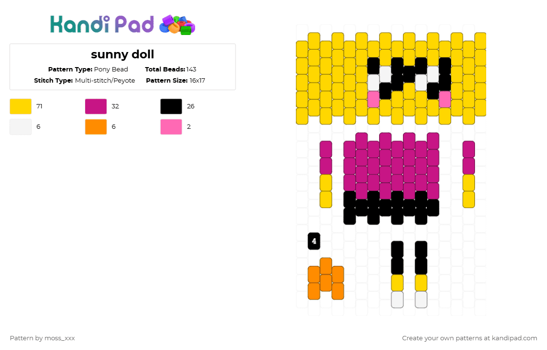 sunny doll (NOT MINE READ DESC!) - Pony Bead Pattern by t3nna_h45_74k3n_0v3r-myl1f3 on Kandi Pad - yellow