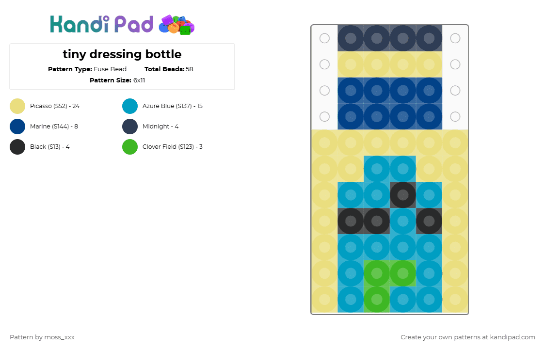 tiny dressing bottle - Fuse Bead Pattern by t3nna_h45_74k3n_0v3r-myl1f3 on Kandi Pad - yellow,light blue,cotdsalad